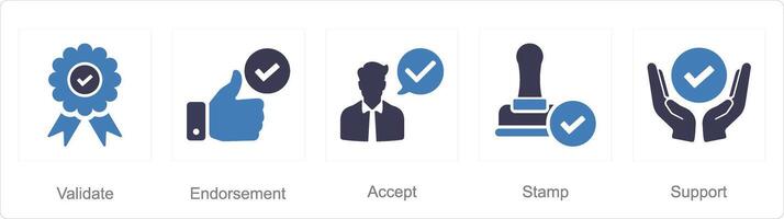 A set of 5 Checkmark icons as validate, endorsement, accept vector