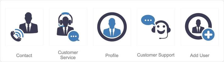 A set of 5 Contact icons as contact, customer service, profile vector