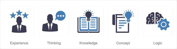 A set of 5 criticalthinking icons as experience, thinking, knowledge vector