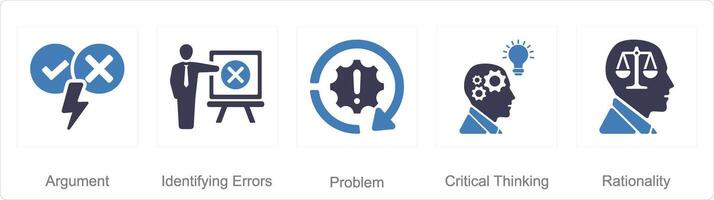 A set of 5 criticalthinking icons as argument, identifying errors, problem vector