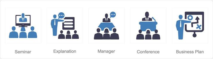 A set of 5 business presentation icons as seminar, explanation, manager vector