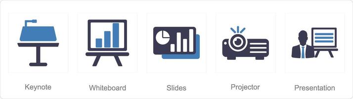 A set of 5 business presentation icons as keynote, white board, slides vector