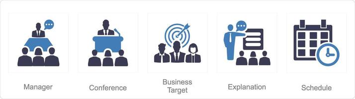 A set of 5 business presentation icons as manager, conference, business target vector