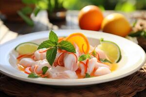 AI generated Delicious and appetizing mexican ceviche - traditional and refreshing seafood dish photo