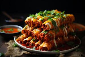 AI generated Delicious and mouthwatering mexican enchiladas. perfect for authentic mexican food lovers photo