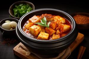 AI generated Traditional and delicious south korean sundubu jjigae soft tofu stew for food lovers photo