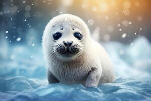 ai generado adorable blanco sello pusa nadando en sus natural ártico Oceano hábitat, creando un hermosa imagen foto