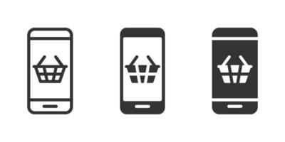 Mobile shopping icon. Smartphone icon with shopping basket symbol. Vector illustration.