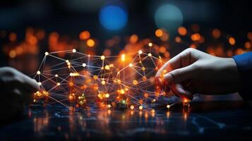 AI generated Artificial intelligence and human interaction with big data network connection background photo