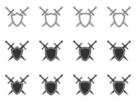 Swords crossed sheath icon set. Vector illustration.