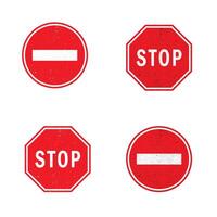 Set of stop signs with grunge texture. Vector illustration.