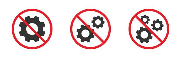 No service gear icon. Gear icon crossed out in a circle. Repair ban. Flat vector illustration.