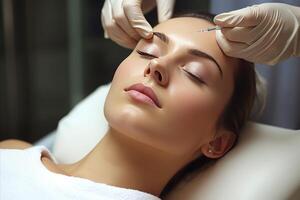 AI generated Woman receiving a professional cosmetic botox procedure at a luxurious beauty salon photo
