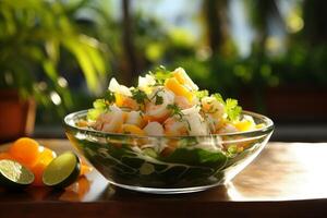 AI generated Mouthwatering mexican ceviche - a flavorful delight capturing authentic mexican cuisine. photo