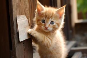 AI generated Fluffy adorable cat holding a blank piece of paper, ready for a thoughtful message photo