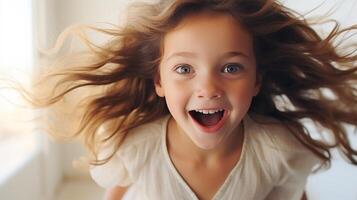 AI generated Amazement. surprised happy girl looking at camera in astonishing outer space setting photo
