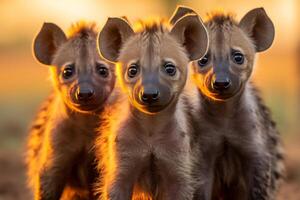 AI generated Thrilling safari adventure. hyenas pack in vibrant savannah with exquisite wildlife encounter photo