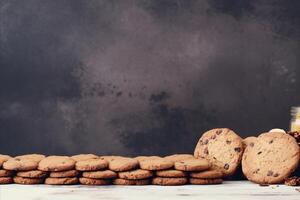 AI generated Delicious cookies with ample space for personalized text or branding. Ideal for food blogs, recipes, and baking graphics. photo