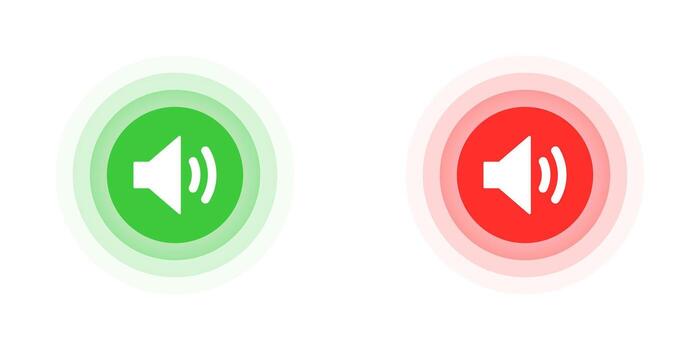 Speaker icons in green and red circle shape. Vector illustration.