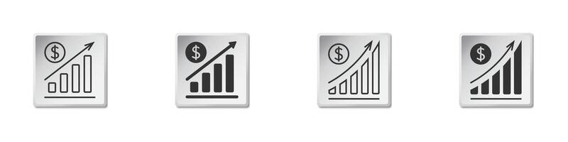 High cost icon set. Dollar rate increase graph. Flat vector illustration.