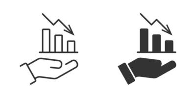 Arrow pointing downwards showing crisis. Business graph with down arrow. Business icon. Vector illustration.