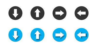 Arrow sign icon set. Simple circle shape button. Black amd blue arrows. Flat vector illustration.