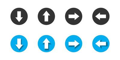 Arrow sign icon set. Simple circle shape button. Black amd blue arrows. Flat vector illustration.