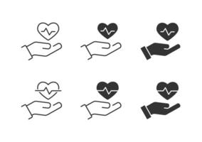 Health insurance symbol. Beating heart on a hand. Vector illustration.