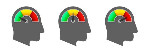 Potential icon. Measuring speedometer icon in the head. Human head with with arrow and scale. Vector illustration.