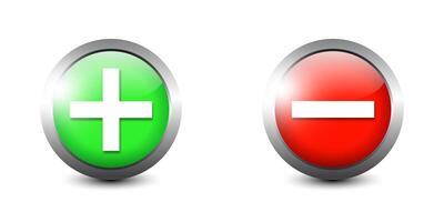 Plus and minus round buttons. Add and cance signs. Flat vector illustration.