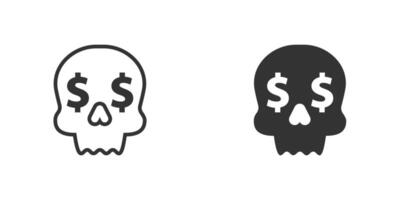 Skull with dollar signs for eyes. Vector illustration.