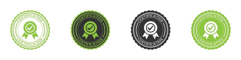 Certification badge icon set. Set of check mark badges with text.  Vector illustration.