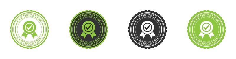 Certification badge icon set. Set of check mark badges with text.  Vector illustration.