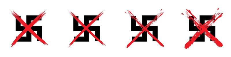 Prohibited Nazi sign. Crossed out swastika with grunge texture. Vector illustration.