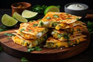 AI generated Tasty and authentic mexican quesadillas - delicious and appetizing appetizers with savory fillings photo