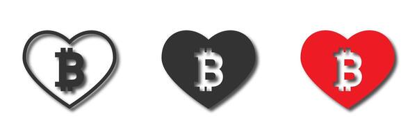 corazón icono con bitcoin símbolo adentro. vector ilustración.