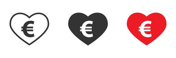 Euro sign in the heart icon. Heart and euro sign. Money love concept. Vector illustration.