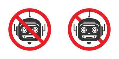 Artificial intelligence forbidden sign. No robot icon. Vector illustration.