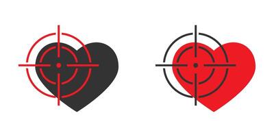 Heart at the gunpoint icon. Hearth with crosshair symbol. Aim icon with heart sign. Vector illustration.