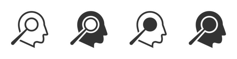 Head with magnifying glass icon. Brain search concept. Vector illustration.