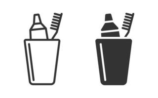 Toothpaste and toothbrush in a glass icon. Vector illustration.