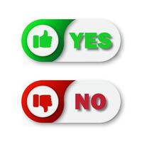 Yes and No button. Thumbs up and thumbs down icons. Flat vector illustration.