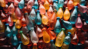 ai generado usado el plastico botellas lleno marco imagen para reciclaje y ambiental conservación foto