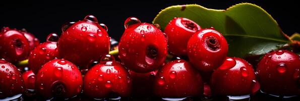 AI generated Fresh lingonberries background banner for food and drink concept or organic products advertisement photo