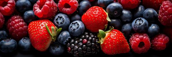 AI generated Delicious mixed berry medley background banner for beautiful fruit designs and culinary creations photo