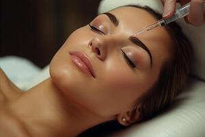 AI generated Young woman receives botox injection as part of cosmetic procedure at beauty salon photo