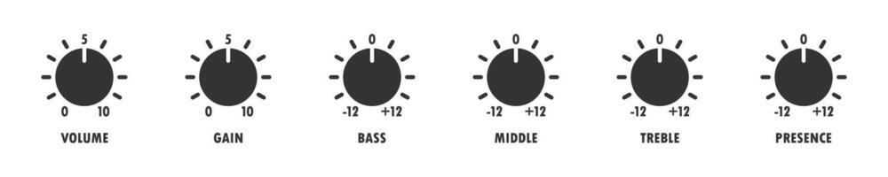 Control knobs. Adjusting regulator icons. Flat vector illustration.