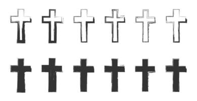 Hand drawn christian cross signs. Grunge texture cross symbol. Vector illustration.