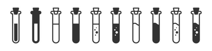 Potion vial icons set. Test tubes collection. Virus test icon. Vector illustration.