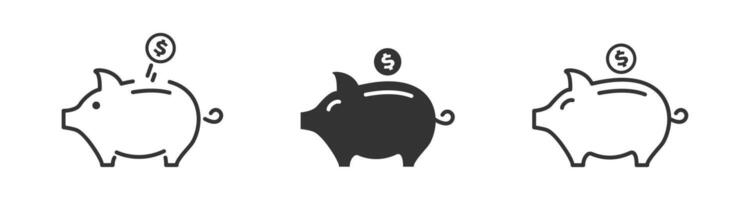 Piggy bank icon set. Flat and outline vector style.